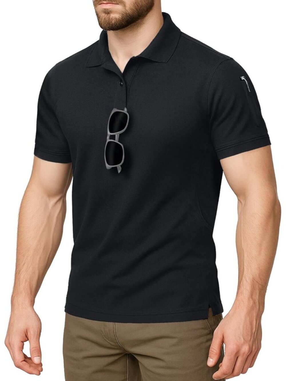 Men’s Black UPF 50+ Quick Dry Tactical Golf Polo Shirt Short Sleeve